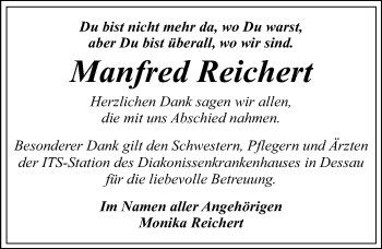 Traueranzeige von Manfred Reichert von Mitteldeutsche Zeitung Dessau-Roßlau