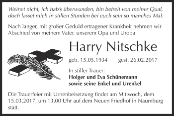 Traueranzeige von Harry Nitschke von WVG - Wochenspiegel NMB / WSF / ZTZ
