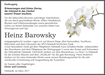 Traueranzeige von Heinz Barowsky von Mitteldeutsche Zeitung Mansfelder Land