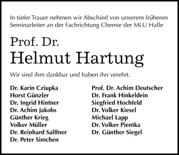 Traueranzeige von Helmut Hartung von Mitteldeutsche Zeitung Halle/Saalkreis
