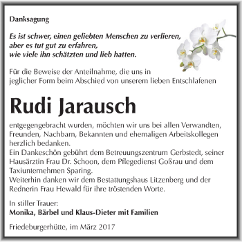 Traueranzeige von Rudi Jarausch von Super Sonntag SGH Mansf. Land