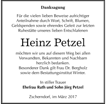 Traueranzeige von Heinz Petzel von Mitteldeutsche Zeitung Bitterfeld