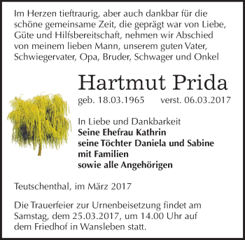 Traueranzeige von Hartmut Prida von Mitteldeutsche Zeitung Halle/Saalkreis