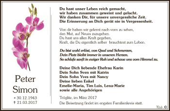 Traueranzeige von Peter Simon von Super Sonntag Zeitz