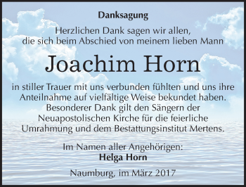 Traueranzeige von Joachim Horn von Mitteldeutsche Zeitung Naumburg/Nebra
