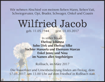 Traueranzeige von Wilfried Jacob von Super Sonntag Halle