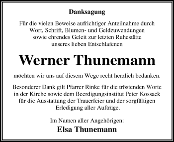 Traueranzeige von Werner Thunemann von Mitteldeutsche Zeitung Dessau-Roßlau