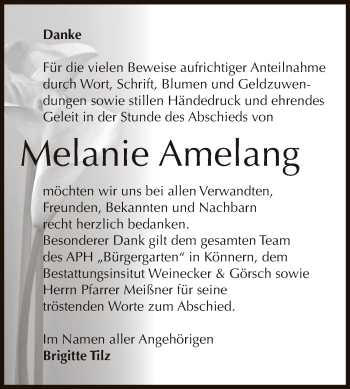 Traueranzeige von Melanie Amelang von Super Sonntag Bernburg