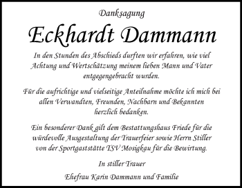 Traueranzeige von Eckhardt Dammann von WVG - Wochenspiegel Dessau / Köthen