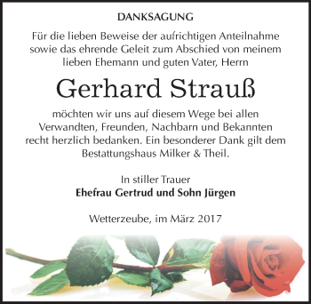 Traueranzeige von Gerhard Strauß von Mitteldeutsche Zeitung Zeitz