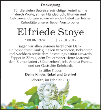 Traueranzeige von Elfriede Stoye von Mitteldeutsche Zeitung Bitterfeld