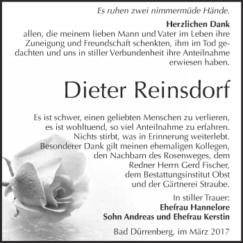 Traueranzeige von Dieter Reinsdorf von Super Sonntag Halle
