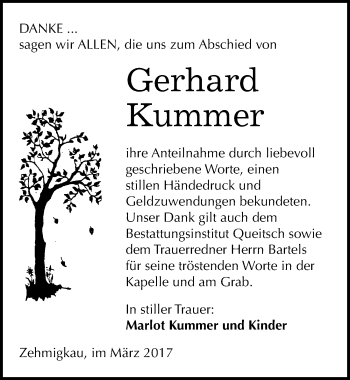 Traueranzeige von Gerhard Kummer von Mitteldeutsche Zeitung Köthen