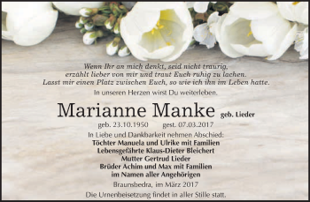 Traueranzeige von Marianne Manke von Super Sonntag Halle