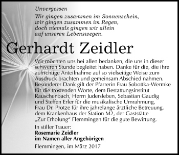 Traueranzeige von Gerhardt Zeidler von Mitteldeutsche Zeitung Naumburg/Nebra