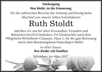 Traueranzeige von Ruth Stoldt von Mitteldeutsche Zeitung Aschersleben
