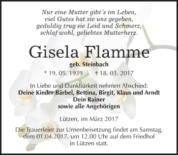 Traueranzeige von Gisela Flamme von Mitteldeutsche Zeitung Weißenfels