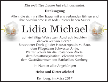 Traueranzeige von Lidia Michael von Mitteldeutsche Zeitung Wittenberg