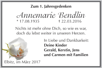 Traueranzeige von Annemarie Bendlin von Super Sonntag SGH Mansf. Land