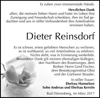 Traueranzeige von Dieter Reinsdorf von Mitteldeutsche Zeitung Merseburg/Querfurt