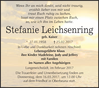 Traueranzeige von Stefanie Leichsenring von Super Sonntag Halle