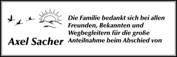 Traueranzeige von Axel Sacher von Mitteldeutsche Zeitung Mansfelder Land