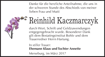 Traueranzeige von Reinhild Kaczmarczyk von Mitteldeutsche Zeitung Merseburg/Querfurt