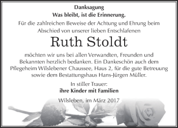 Traueranzeige von Ruth Stoldt von Super Sonntag SGH Mansf. Land