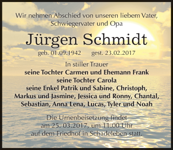 Traueranzeige von Jürgen Schmidt von Mitteldeutsche Zeitung Aschersleben