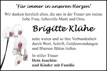 Traueranzeige von Brigitte Klühe von LBIT,LWFS