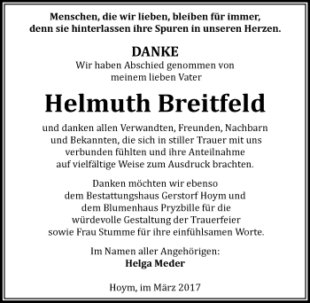 Traueranzeige von Helmuth Breitfeld von Mitteldeutsche Zeitung Aschersleben