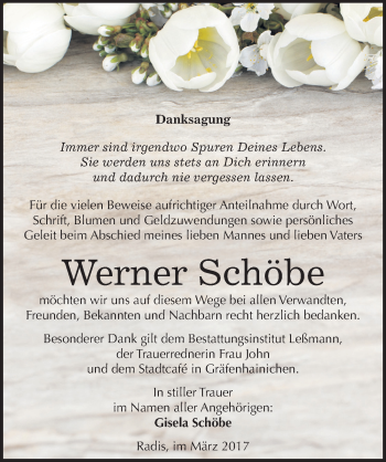 Traueranzeige von Werner Schöbe von Mitteldeutsche Zeitung Wittenberg