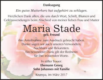 Traueranzeige von Maria Stade von Super Sonntag Halle