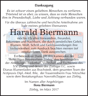 Traueranzeige von Harald Biermann von Mitteldeutsche Zeitung Bitterfeld