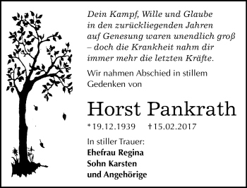 Traueranzeige von Horst Pankrath von Mitteldeutsche Zeitung Bitterfeld