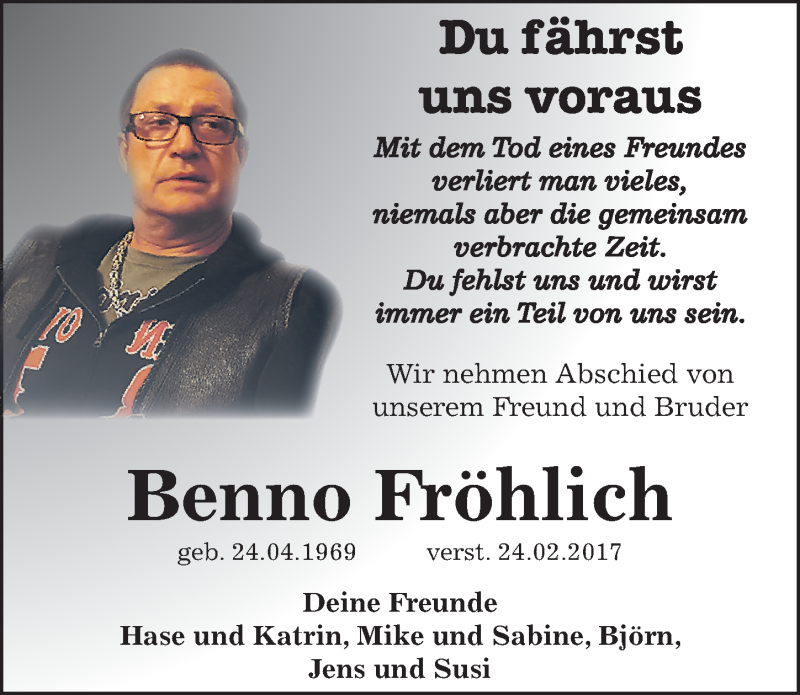  Traueranzeige für Benno Fröhlich vom 04.03.2017 aus Mitteldeutsche Zeitung Zeitz