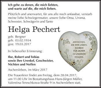 Traueranzeige von Helga Pechert von Mitteldeutsche Zeitung Aschersleben