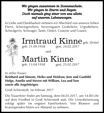 Traueranzeige von Irmtraud und Martin Kinne von Mitteldeutsche Zeitung Aschersleben