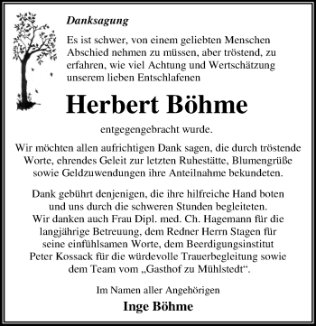 Traueranzeige von Herbert Böhme von Mitteldeutsche Zeitung Dessau-Roßlau