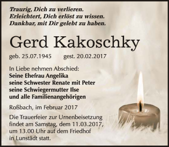 Traueranzeige von Gerd Kakoschky von Mitteldeutsche Zeitung Merseburg/Querfurt