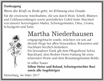 Traueranzeige von Martha Niederhausen von Super Sonntag Halle