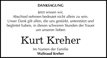 Traueranzeige von Kurt Kreher von Mitteldeutsche Zeitung Dessau-Roßlau