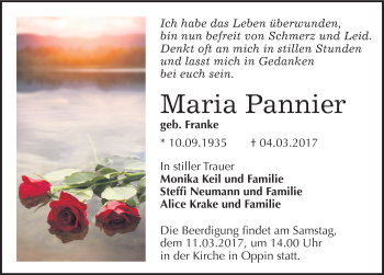 Traueranzeige von Maria Pannier von Mitteldeutsche Zeitung Halle/Saalkreis