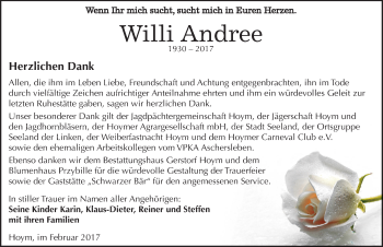 Traueranzeige von Willi Andree von Mitteldeutsche Zeitung Aschersleben