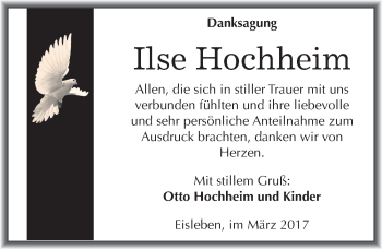 Traueranzeige von Ilse Hochheim von Mitteldeutsche Zeitung Mansfelder Land
