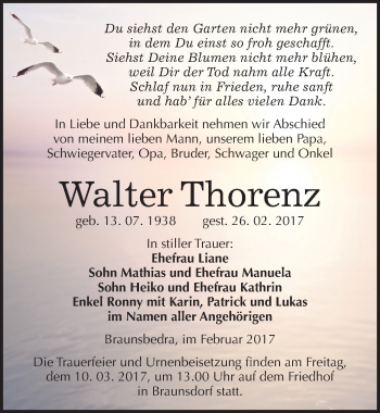 Traueranzeige von Walter Thorenz von Mitteldeutsche Zeitung Merseburg/Querfurt