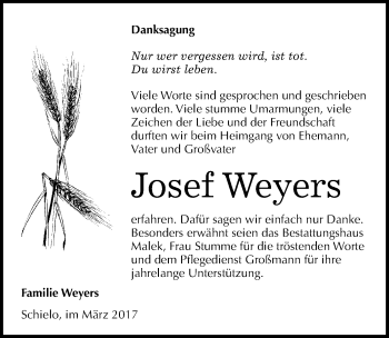 Traueranzeige von Josef Weyers von Mitteldeutsche Zeitung Quedlinburg