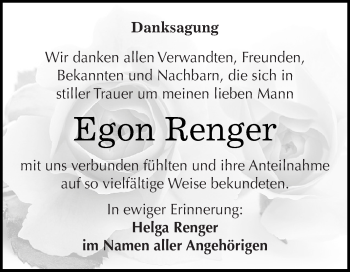 Traueranzeige von Egon Renger von Super Sonntag SGH Mansf. Land