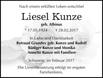 Traueranzeige von Liesel Kunze von Mitteldeutsche Zeitung Naumburg/Nebra