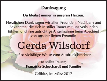 Traueranzeige von Gerda Wilsdorf von Mitteldeutsche Zeitung Weißenfels